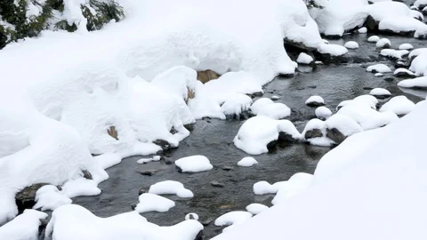 Close up on river in winter mountains Stock Footage 87872304