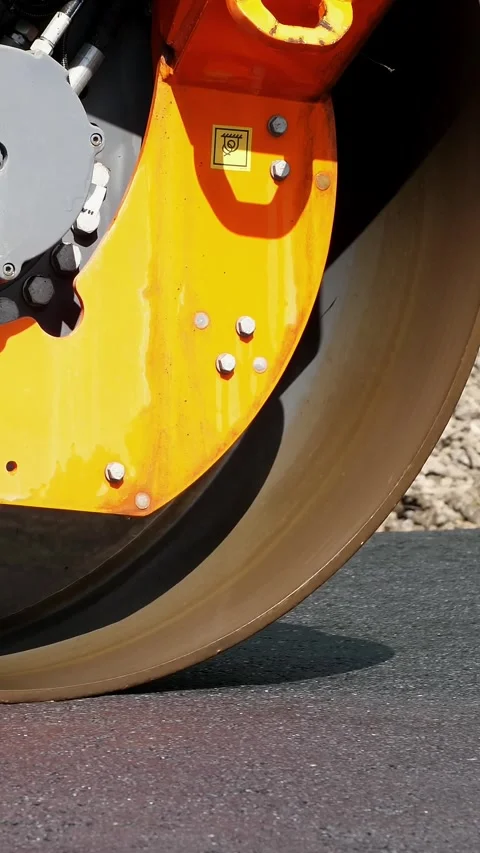 Close-up, Road construction works with roller compactor machine , asphalt Stock Footage 318242724