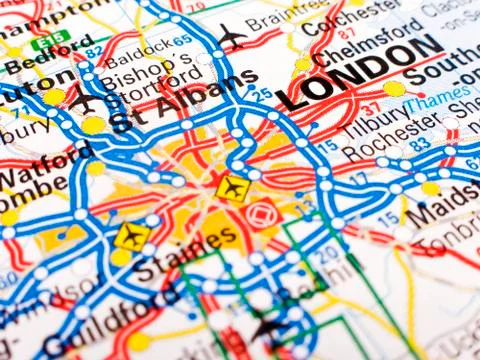 Close up of a road map of london. Stock Photos