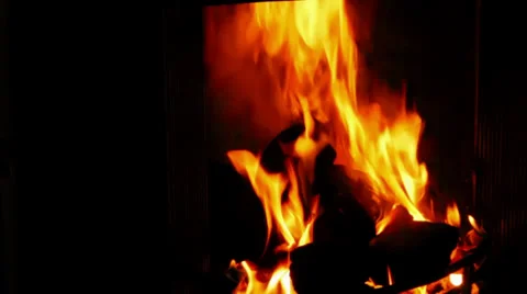 Close up of roaring fireplace, late evening. Stock Footage 35193004