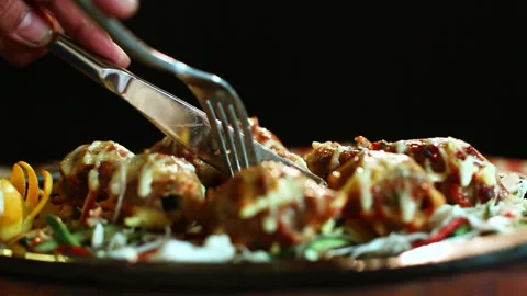 Close-Up Roasted Chicken BBQ With Knife Cutting Black Background Stock Footage 200954258