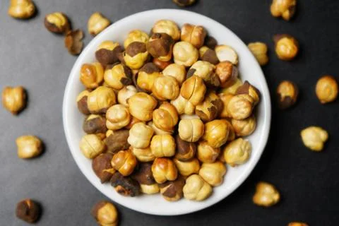 Close up of roasted chickpeas, indian evening snacks Stock Photos