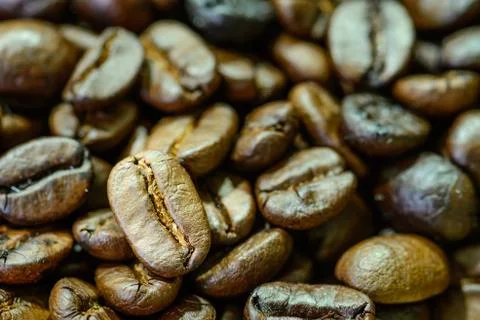 Close up of  roasted coffee bean. Stock Photos