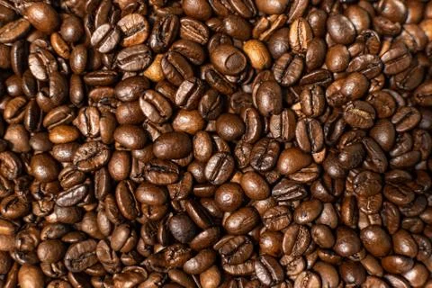 Close up of Roasted Coffee Beans Background Stock Photos