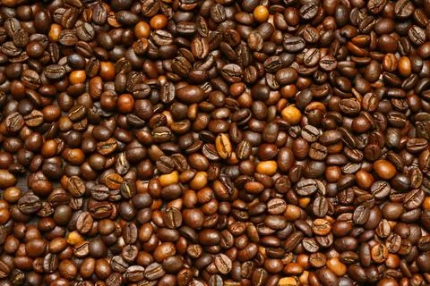 Close Up of Roasted Coffee Beans Background Stock-Fotos
