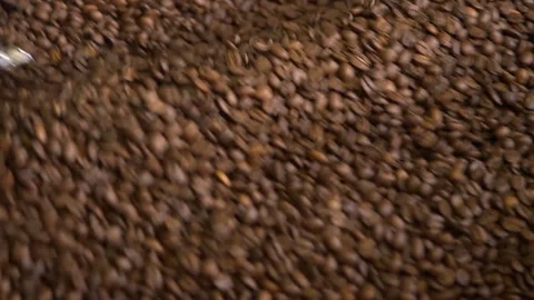 Close-Up of Roasted Coffee Beans Being Stirred Stock Footage 307485245