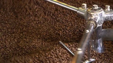 Close-Up of Roasted Coffee Beans Being Stirred Stock Footage 307485279