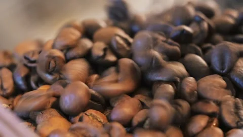 Close-Up of Roasted Coffee Beans – Coffee Background Stock Footage 345203758