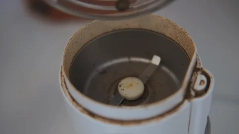 Close up of Roasted coffee beans in a grinder. Morning americano Video stock 114427983