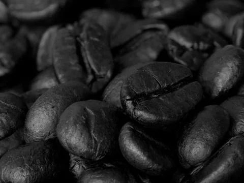 Close-up of Roasted Coffee Beans, Selected Focus, Black And White Stock Photos