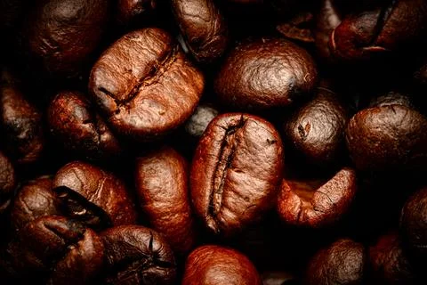 Close up roasted espresso coffee beans Stock Photos