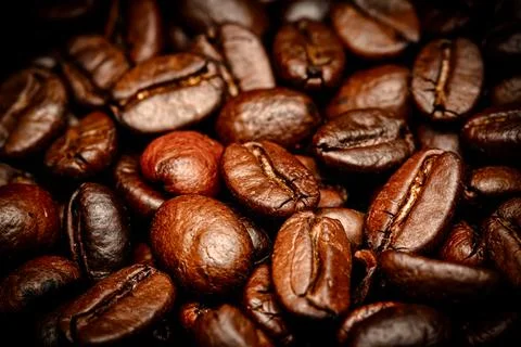 Close up roasted espresso coffee beans Stock Photos