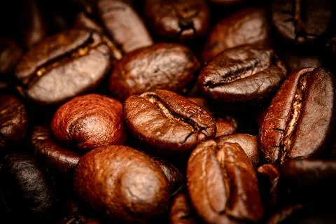 Close up roasted espresso coffee beans Stock Photos