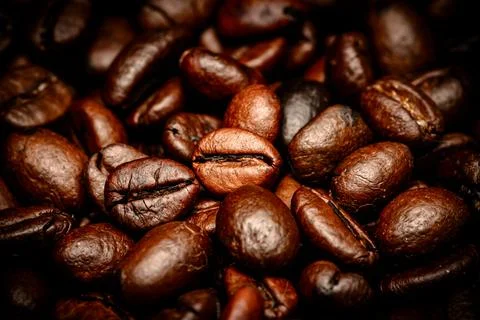 Close up roasted espresso coffee beans Stock Photos