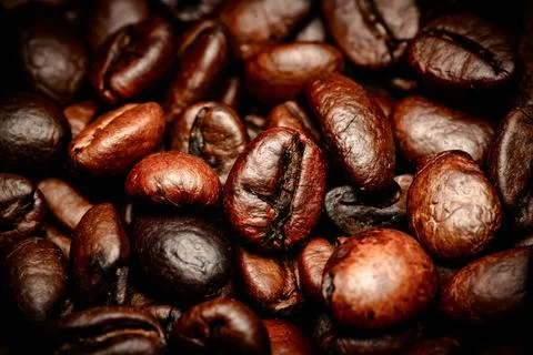 Close up roasted espresso coffee beans Stock Photos