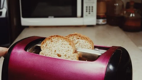 Close-up of roasting white bread in a toaster Stock Footage 101646839