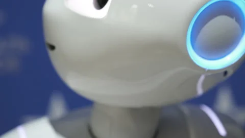 Close-up of robot face, electronic futuristic eyes displays. Stock Footage 167970005
