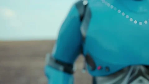Close-up robot hand touching hologram panel virtual screen technology scanning Stock Footage 132839831