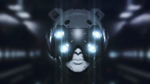 A close-up of a robot in a room, working on what is happening in the room Stock Footage 271621830