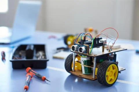 Close Of Robot Vehicle In School Computer Coding Class 写真素材