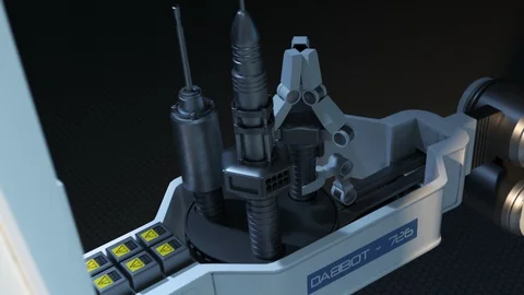 "Close up of a robotic arm with multitool function doing maintenance. 4K HD" Stock Footage 94713142