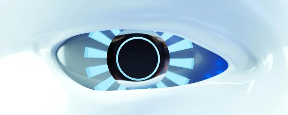 Close-up on a robotic eye 3d rendering digital illustration. modern futuristic Stock Illustration