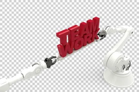 Close-up of robotic hand holding team work message Stock Illustration