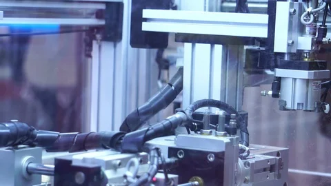 Close-up of the robots being used as part of the industry in the current account Stock Footage 112227125
