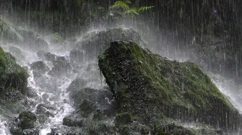 Close up of a rock at the bottom of a waterfall. Slow motion. Stock Footage 68636938