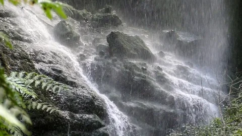 Close up of a rock at the bottom of a waterfall.Two play speeds Stock Footage 73621728
