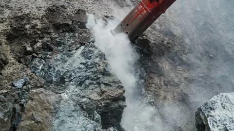 Close-up of Rock Drilling Machine Operating on Rocky Surface Video stock 302220300