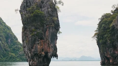 Close up of rock in the sea on James Bond island near Phuket in Thailand. Khao Stock Footage 282922554