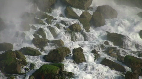 Close-up of the rocks at the bottom of Niagara Falls Stock Footage 365221