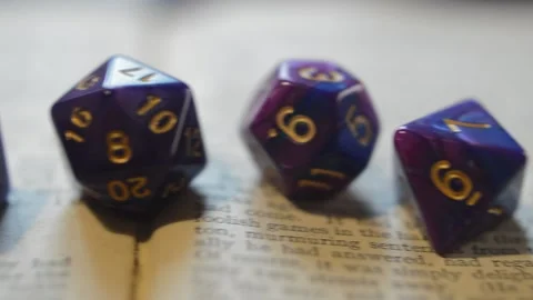 Close-up role playing games's dice for dungeon's and dragons game. Stock-Footage 226956773