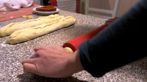 Close up of roll out the dough for bread Stock Footage 85309561