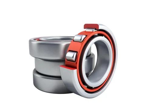 Close up of roller bearing 3d render on white no shadow Illustrazione stock