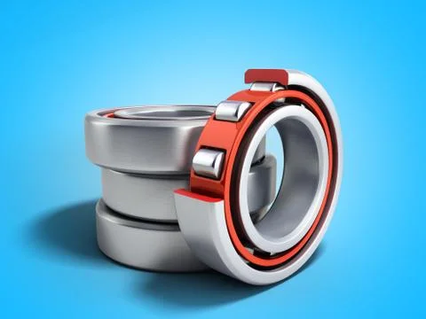 Close up of roller bearing 3d render on blue Stock Illustration