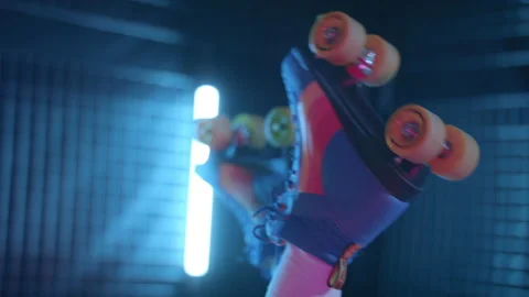Close-up of roller skates 80s retro woman Stock Footage 239625225