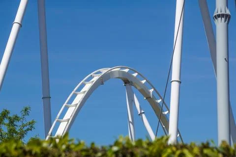 Close up of rollercoaster track curving down Stock Photos