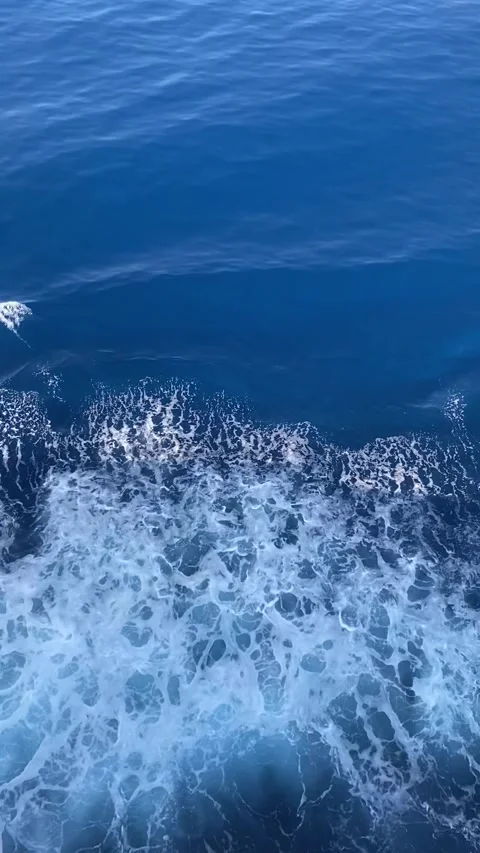 Close Up Rolling Sea Waves and Ship Wake Texture - Mediterranean Stock Footage 345679775