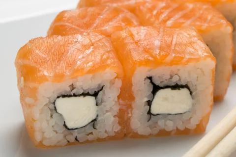 Close-up rolls with salmon Stock Photos