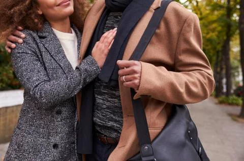 Close Up Of Romantic Couple Walking On Fall Street In City Stock Photos