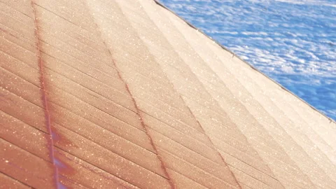 CLOSE UP: Rooftop pattern covered with white frost on a freezing winter morning Stock Footage 221157808