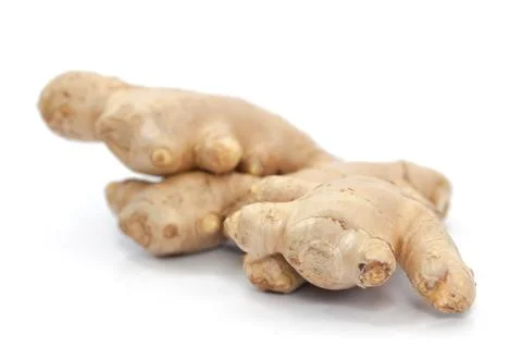 Close up of root ginger isolated on white Stock Photos