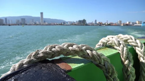 Close up rope at Ferry Penang while leave Video stock 128536998