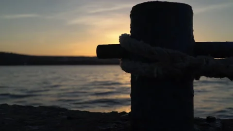 Close-Up Of Rope of the Pier at Sunset. Stock Footage 141682879