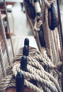 Close up of ropes and ship rigging 스톡 사진