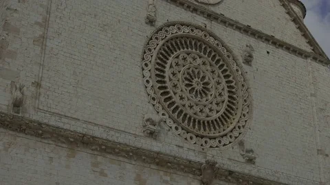 Close up Rose window of a basilica, Assisi Stock Footage 82119128