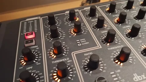 Close-up of Rotary Knobs on a Professional Audio Mixer 스톡 동영상 329748704