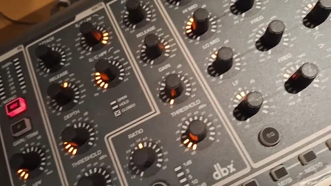 Close-Up Rotary Knobs on Professional Audio Mixing Console 스톡 동영상 329748721